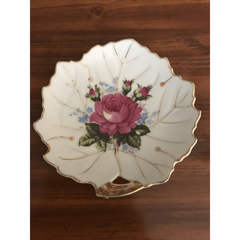 vintage porcelain Dish Leaf Pink Rose 5.5 Inch Tilso trinket